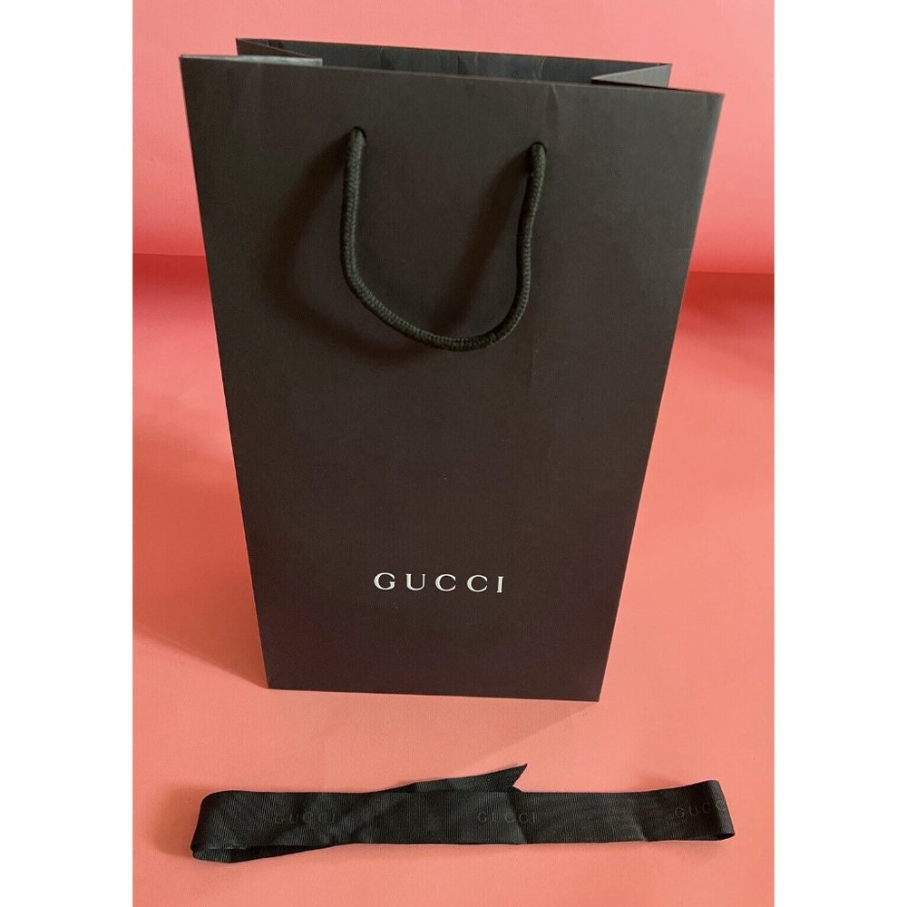 Gucci Reusable Paper Shopping Bag Gift Rope Handle Black 15" x 9" x 5.5"